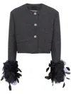 Prada Feather-trimmed Wool Cropped Jacket In Grey