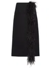 Prada Feather-trimmed Wool Midi-skirt In Black