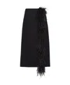 Prada Feather-trimmed Wool Midi-skirt In Black