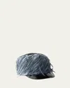 Prada Patent Leather And Feather Hat In F0076 Celeste