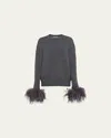Prada Feathered-cuff Cashmere Sweater In Ardesia