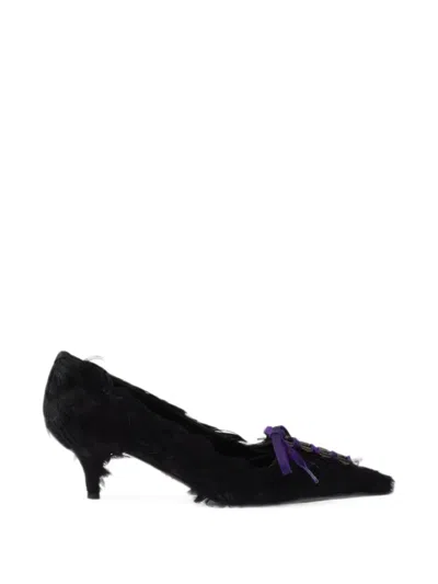 Prada Satin Feather Ballet Pumps Logo Laces In Black