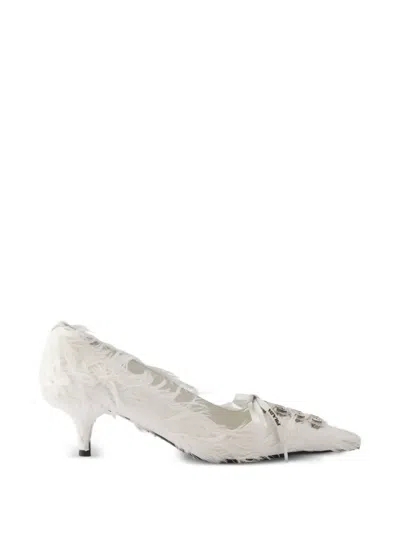 Prada Feather-embellished Satin Pumps In White