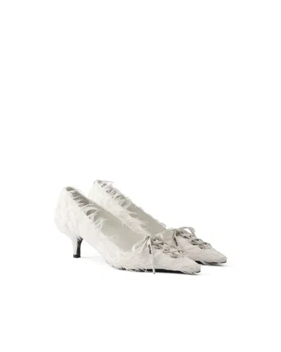Prada Feather-embellished Satin Pumps In White