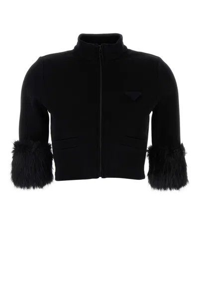 PRADA GIUBBINO IN MISTO COTONE NERO  DONNA