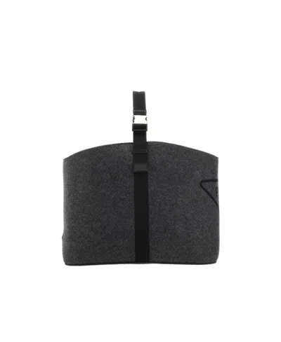 Prada Felt Logo Carrier In Coal Gray