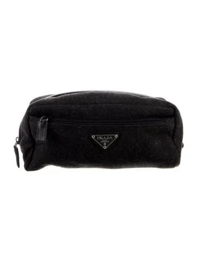 Pre-owned Prada Feltro Cosmetic Pouch In Gray