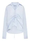 Prada Long Sleeve Collared Button Front Top In Blue
