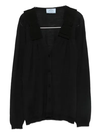 Prada Fine-knit Cardigan In Black