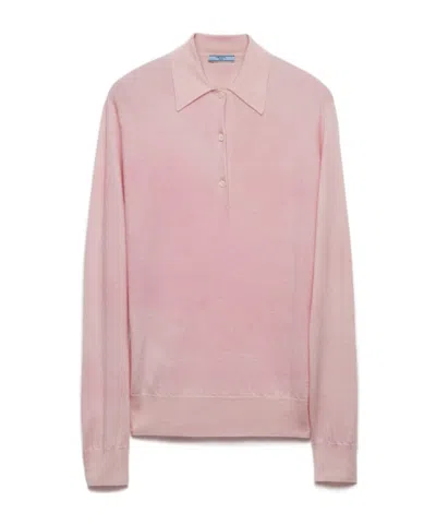 Prada Fine-knit Cashmere Polo Shirt In Pink
