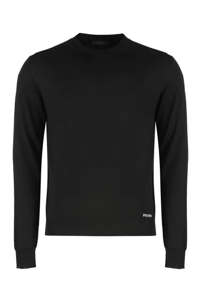 Prada Fine Knit Crew-neck Sweater In Black