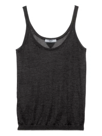 Prada Fine-knit Tank Top In Gray