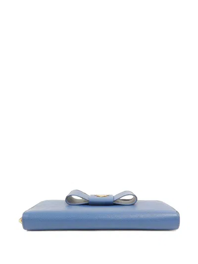 Pre-owned Prada Fiocco Bow Long Wallet In Blue