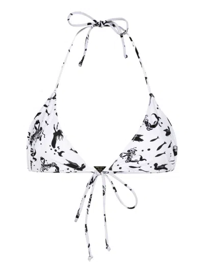 Prada Fish And Mermaid-print Bikini Top In White