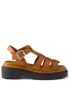 Prada Brown Leather Sandal With Logo In Brown