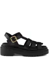 Prada Leather Cage Sandals In Black