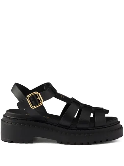 PRADA FISHERMAN`S LEATHER FLATFORM SANDALS