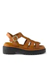 Prada Brown Leather Sandal With Logo In Multi