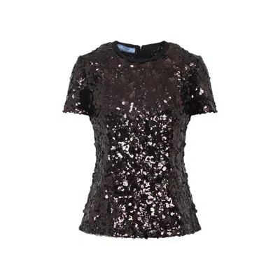 Prada Fitted Short-sleeved Top With Sequined Detailing In Black