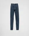 Prada Men's Relaxed Used-look Jeans In Navy