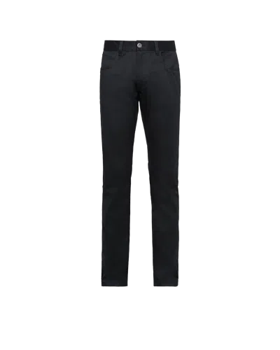 Prada Drill Chino Trousers With Belt Loops And Back Pockets In Black