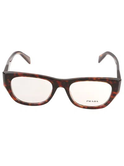 Prada Flame Effect Logo Sided Glasses In Brown