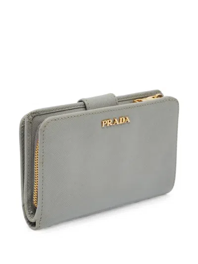 Pre-owned Prada Flap French Saffiano Leather Wallet In Grey