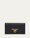 Prada Flap Leather Wallet In Nero