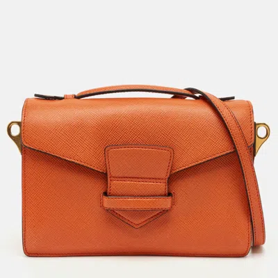 Pre-owned Prada Flap Orange Saffiano Cuir Leather Clutch Bag