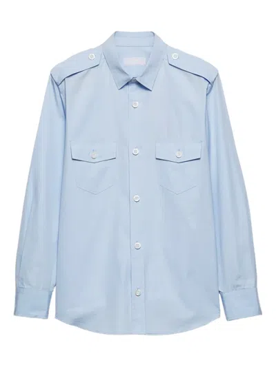 Prada Flap-pocket Cotton Shirt In Blue