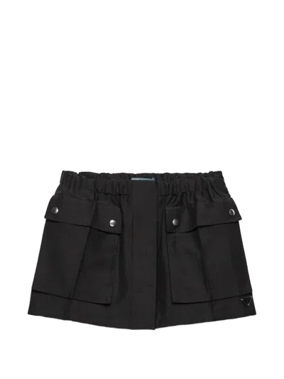 Prada Flap-pocket Drawstring Mini Skirt In Black