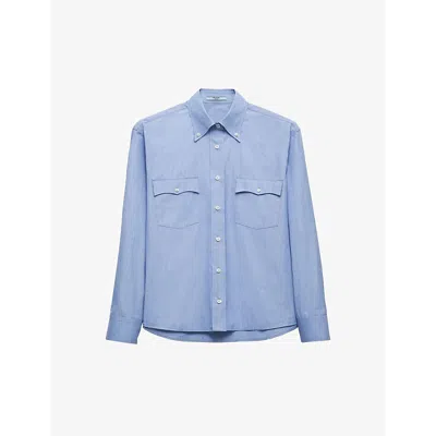 Prada Womens Light Blue Flap-pocket Oversized-fit Cotton-poplin Shirt