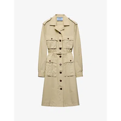 PRADA WOMENS NEUTRAL FLAP-POCKET SHOULDER-EPAULETTE COTTON-POPLIN MIDI DRESS