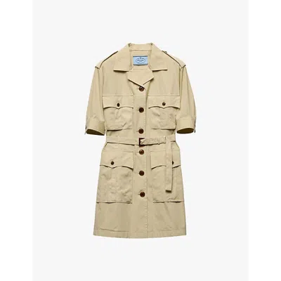 PRADA WOMENS PRADA FLAP-POCKET SHOULDER-EPAULETTE COTTON-POPLIN MINI DRESS