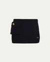 Prada Logo-patch Wool Mini Skirt In Bleu