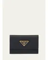 Prada Flap Saffiano Leather Wallet In Nero