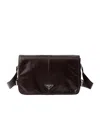 Prada Mens Grey Branded-plaque Patent-leather Shoulder Bag In Brown
