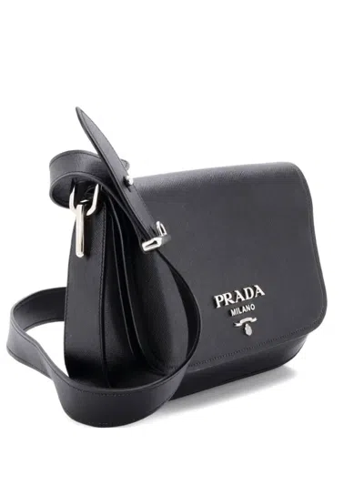 Pre-owned Prada Flap Shoulder Bag Saffiano Leather Small Crossbody Bag In Black