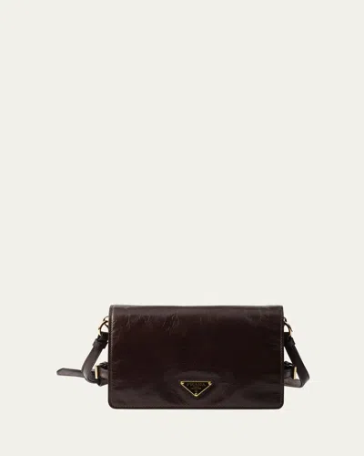 Prada Flap Soft Leather Shoulder Bag In F0xug Cognac N