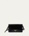 Prada Flap Soft Leather Shoulder Bag In Nero