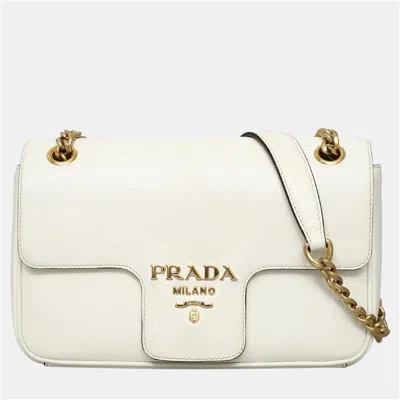 Pre-owned Prada Flap White Saffiano Chain Shoulder Bag