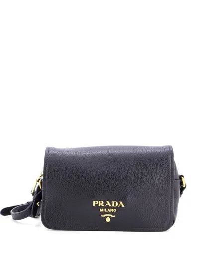 Pre-owned Prada Flap Zip Vitello Phenix Small Crossbody Bag In Black