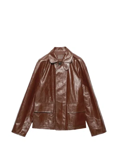 Prada Blousonjacke Aus Leder Im Vintage-look In Brown