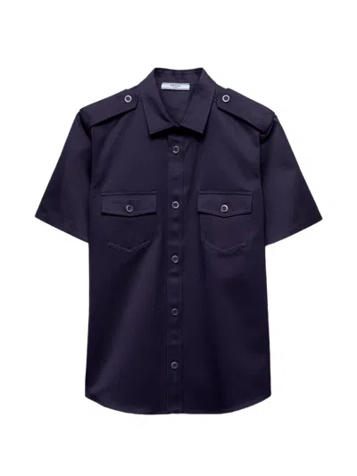 Prada Flapped-pocket Short-sleeve Shirt In Blue