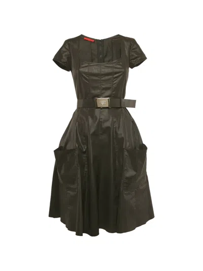 Pre-owned Prada Flared Belt Dress In Black