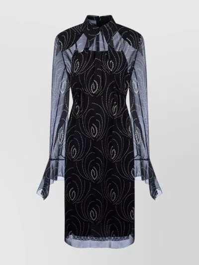 Prada Flared Cuffs High Neckline Knee-length Sheer Sleeves In Black