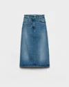 Prada Womens Blue Flared Faded-wash Denim Midi Skirt In Blue