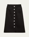 Prada Womens Black Drill Button-up Cotton Midi Skirt