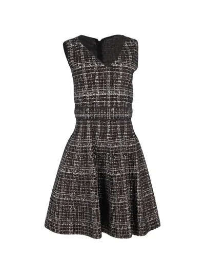 Pre-owned Prada Flared Plaid Dress In Brown