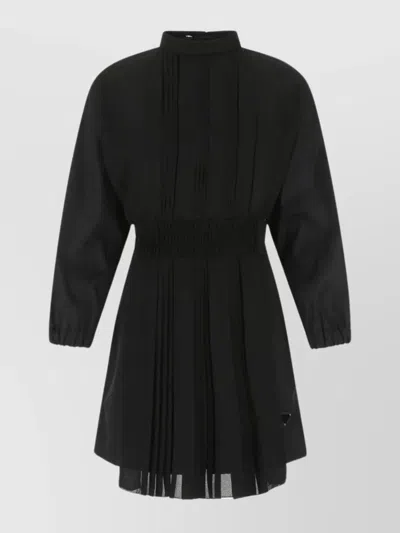 Prada Flared, Pleated High-neck Playsuit In Black
